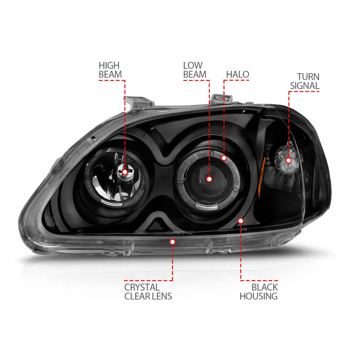 HONDA CIVIC 96-98 PROJECTOR HALO HEADLIGHTS BLACK