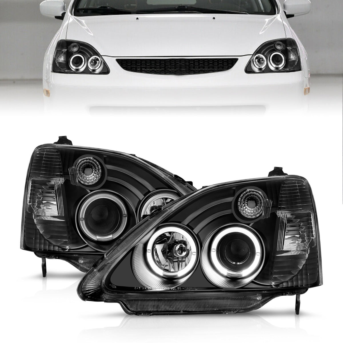 HONDA CIVIC 02-03 3DR PROJECTOR HALO HEADLIGHTS BLACK