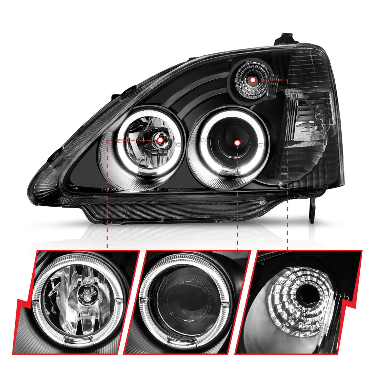 HONDA CIVIC 02-03 3DR PROJECTOR HALO HEADLIGHTS BLACK