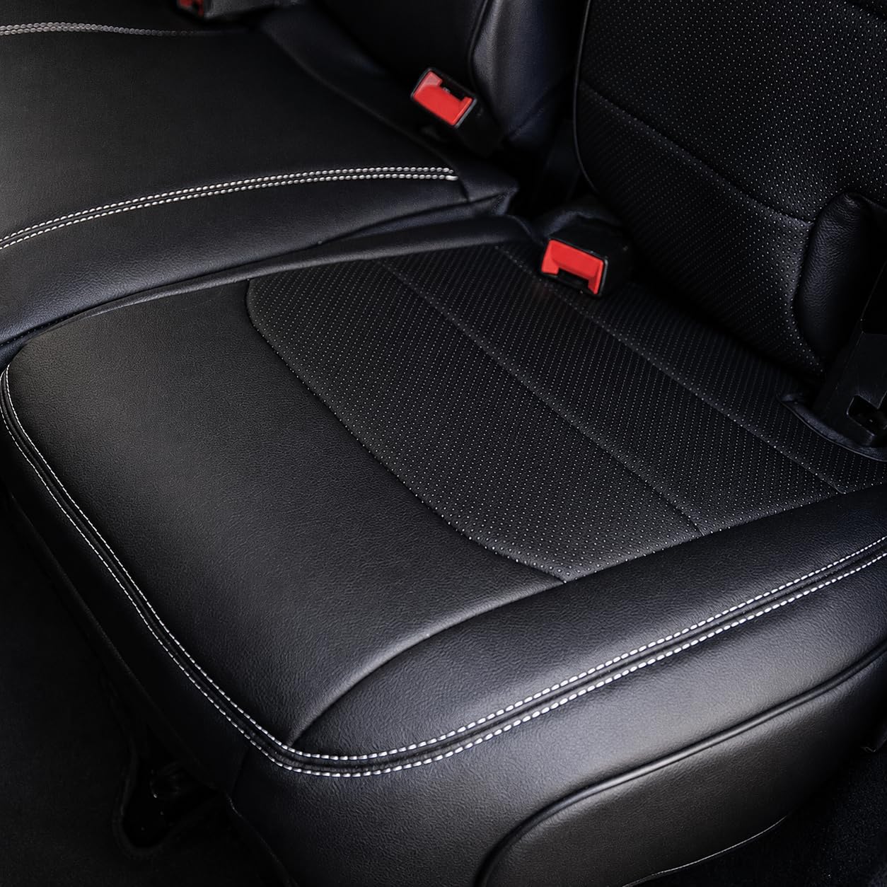 Custom Fit Seat Covers for 2018+ Jeep Wrangler JL 4 Door – Front & Rear Set of 4, Premium Artificial Leather w/ Embroidered Logos (All Black (White Stitching))