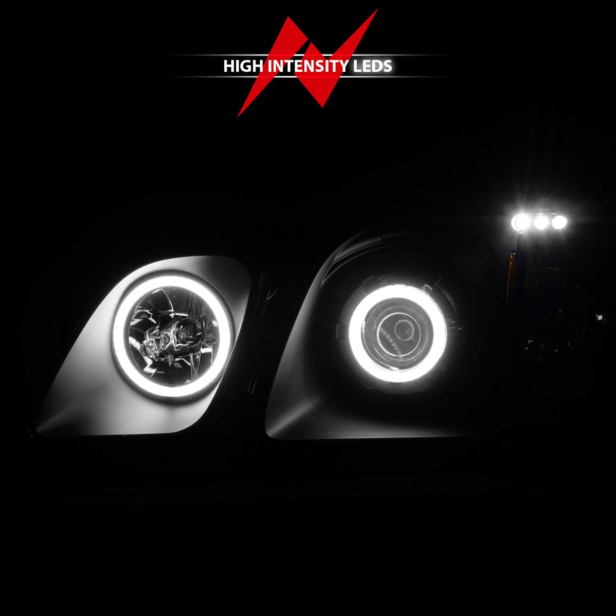 LEXUS LX470 98-07 PROJECTOR HEADLIGHTS BLACK CLEAR W/ RX HALO
