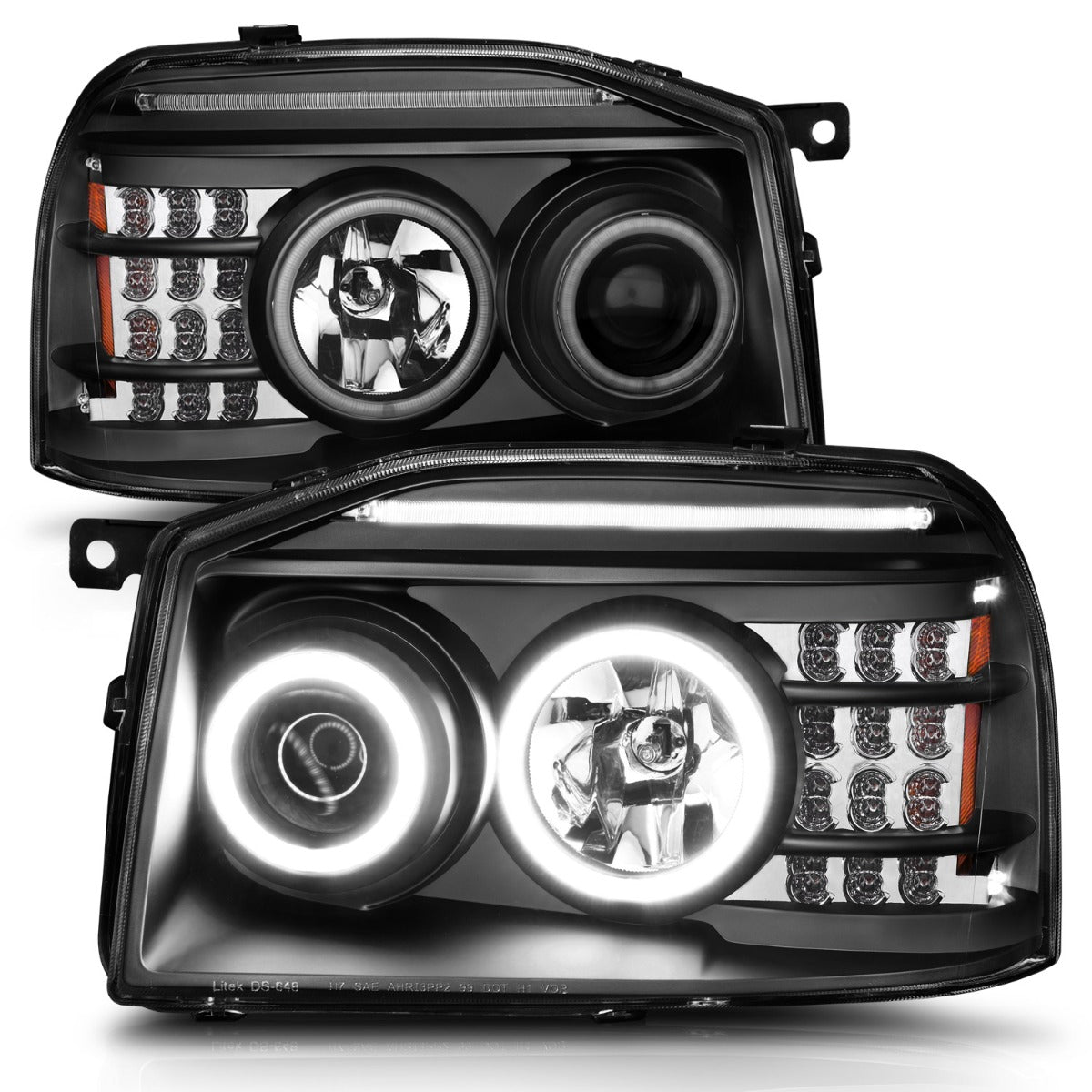 NISSAN FRONTIER 01-04 PROJECTOR HALO HEADLIGHTS BLACK W/ LED SIGNAL & RX HALO