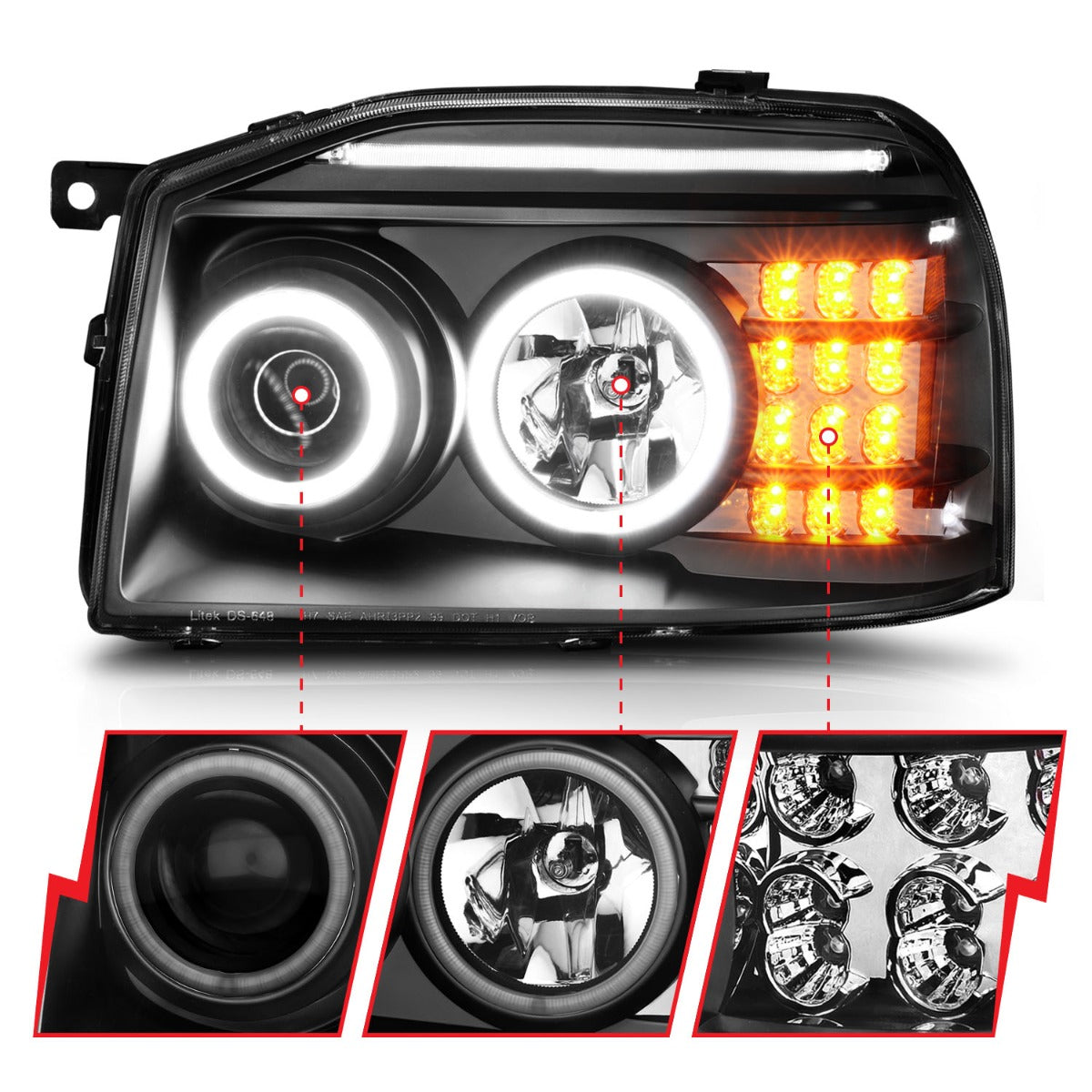 NISSAN FRONTIER 01-04 PROJECTOR HALO HEADLIGHTS BLACK W/ LED SIGNAL & RX HALO