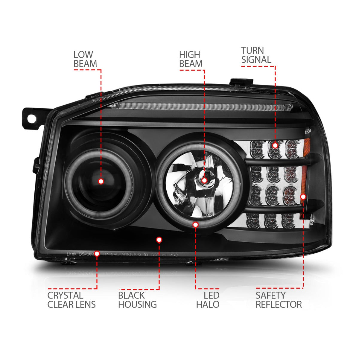 NISSAN FRONTIER 01-04 PROJECTOR HALO HEADLIGHTS BLACK W/ LED SIGNAL & RX HALO