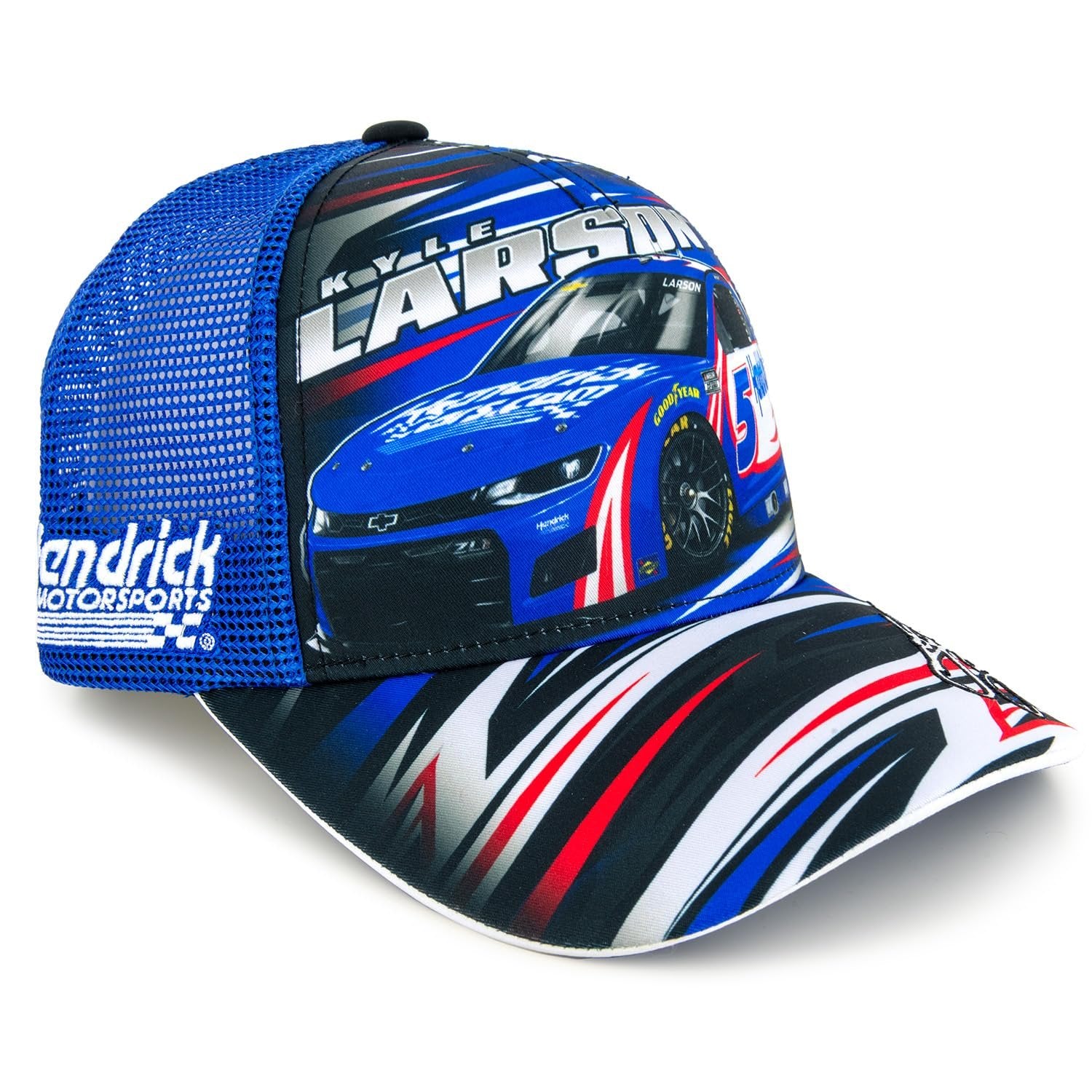 Checkered Flag Sports Kyle Larson 2025 HendrickCars Sublimated Car Mesh Hat Blue