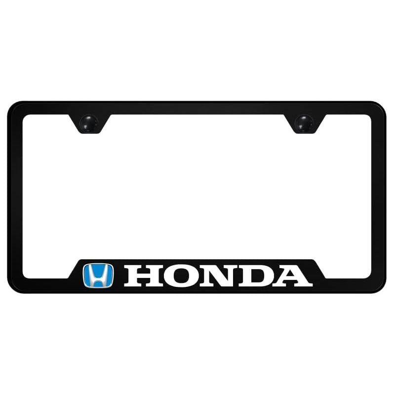 Au-TOMOTIVE GOLD, INC. Officially Licensed UV Print Logo on Black Polycarbonate Notched License Plate Frame for Honda (Blue)
