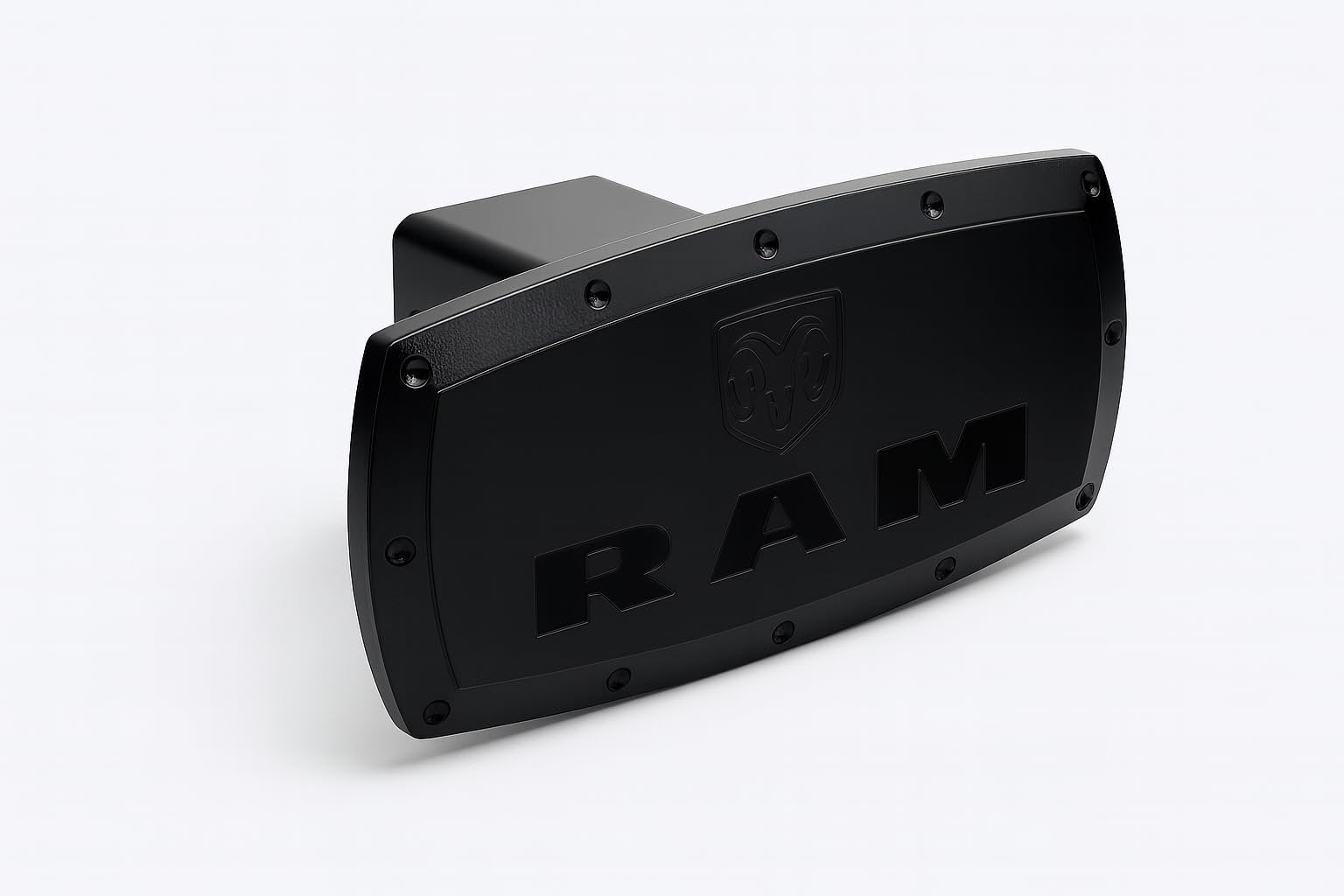 RAM Hitch Cover Plug - Black Billet Aluminum with Gloss Black Logo - USA Made for Dodge Ram