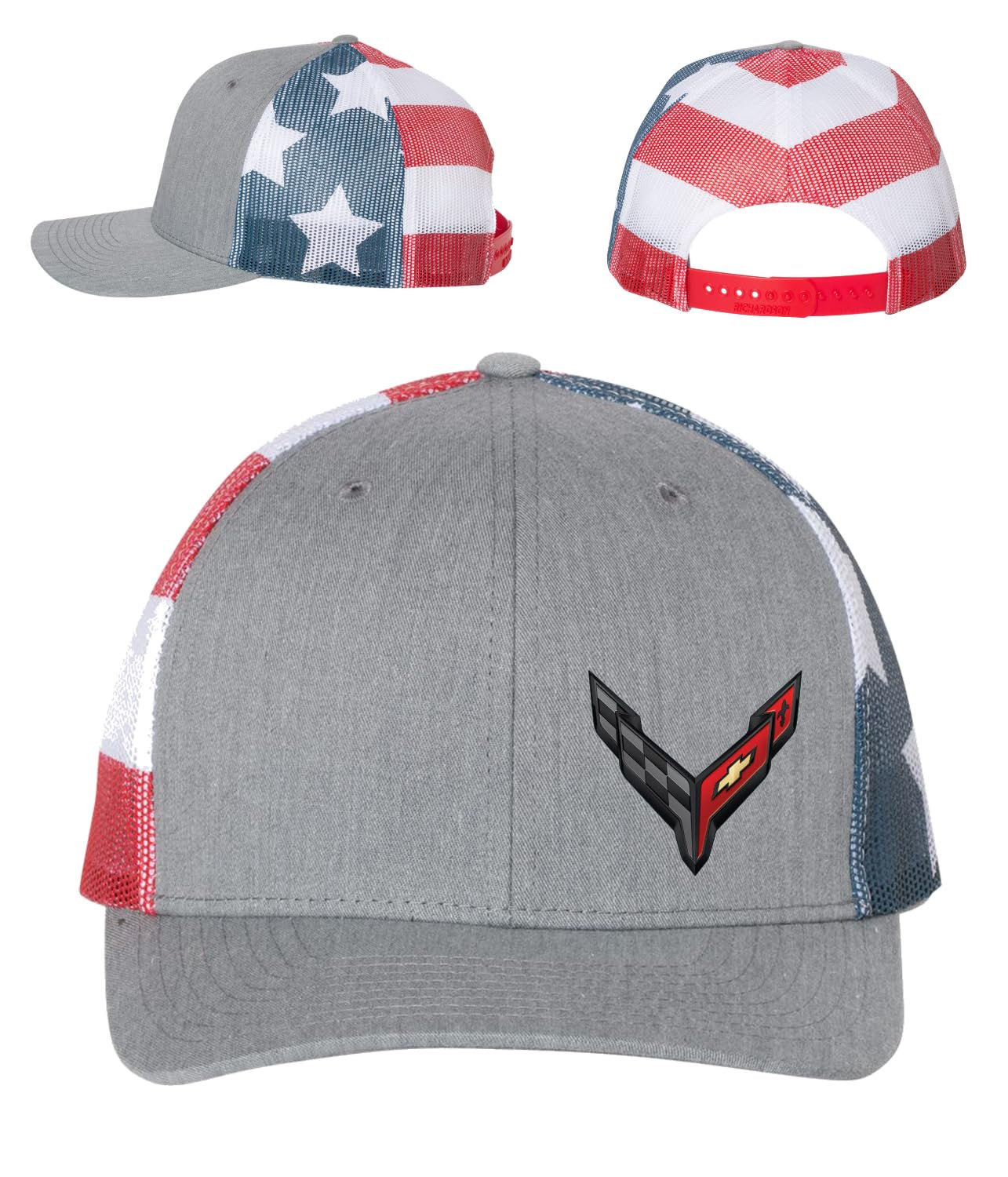 Americana Mesh Snapback Hat – Red White Blue Stars & Stripes Trucker Cap - Officially Licensed for Chevrolet, Corvette, Mopar (Mopar)