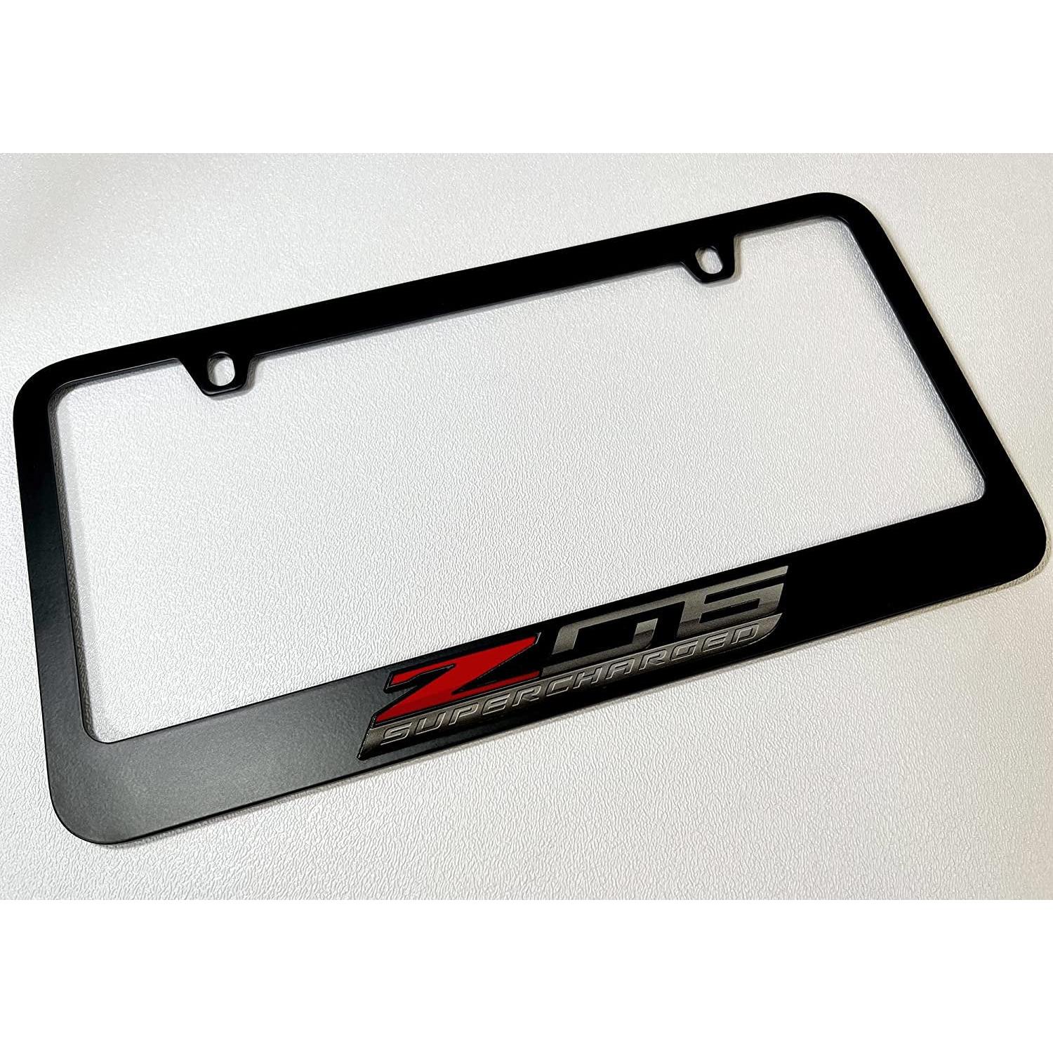 Corvette Black License Plate Frame W/Z06 Supercharged Logo : C7 Z06