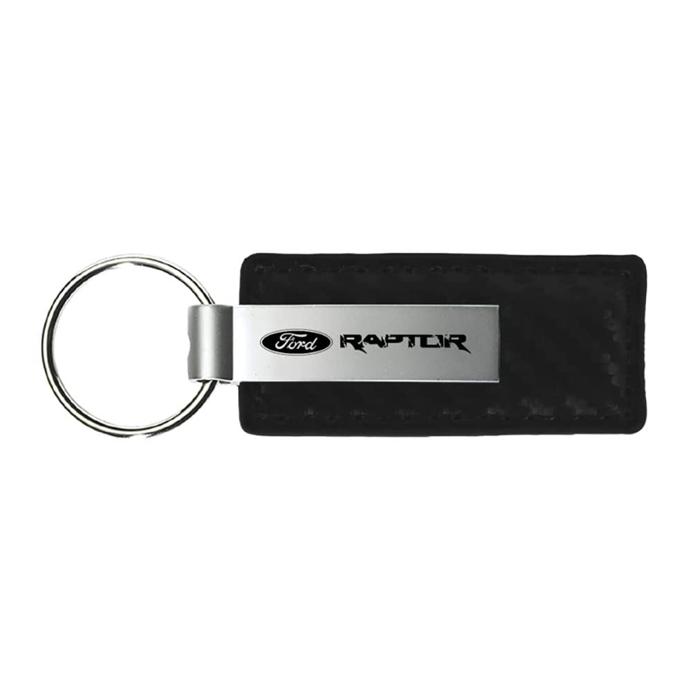 Au-Tomotive Gold, INC. Officially Licensed Black Carbon Fiber Texture Leather Key Chain for Ford Raptor