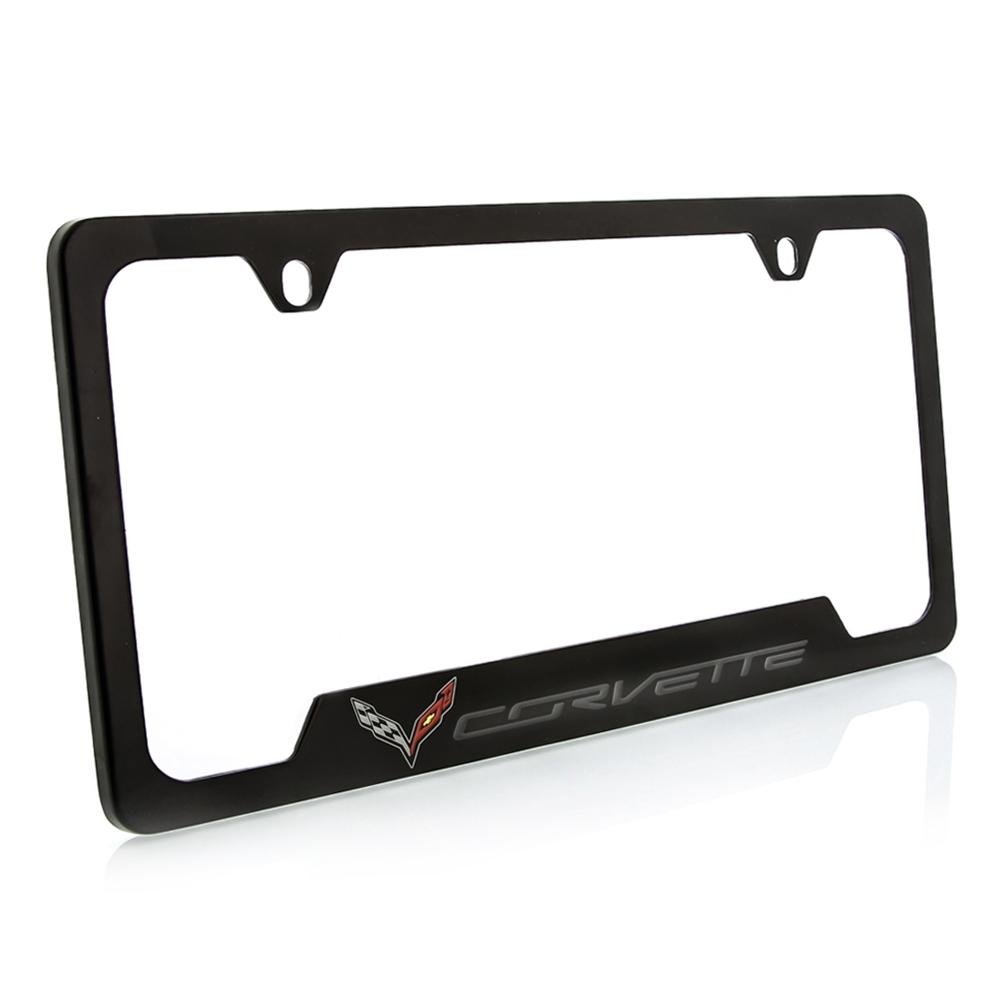 C7 Corvette Stingray Open Corner License Plate Frame - Polished Black-SR1 Performance