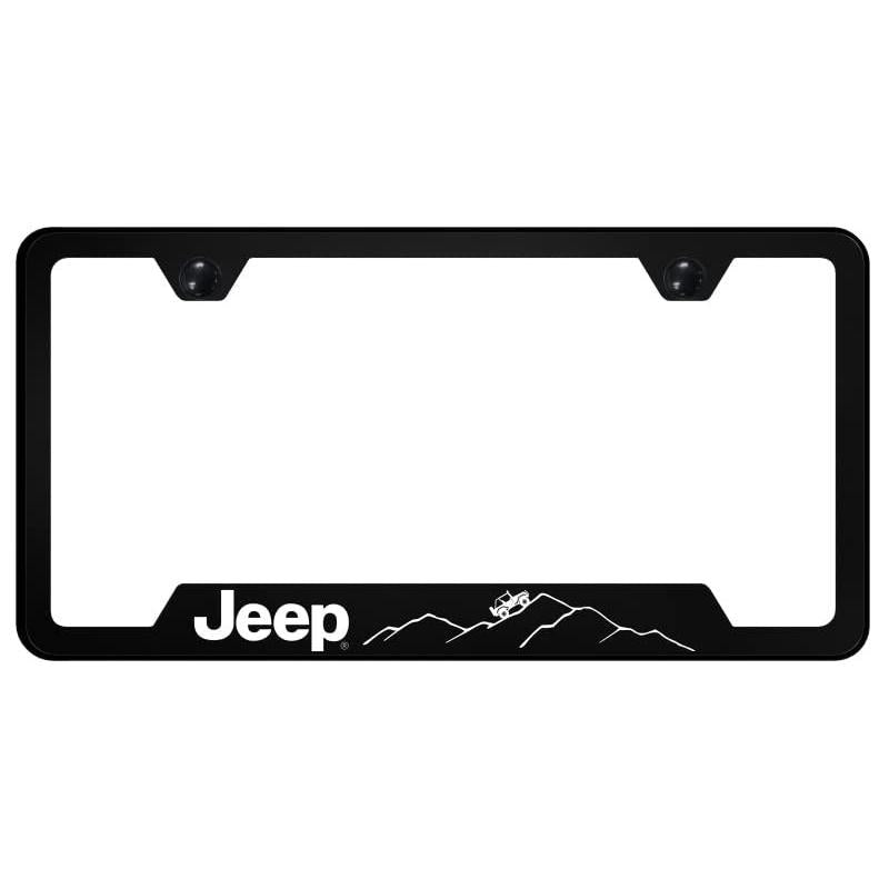 Au-TOMOTIVE GOLD, INC. Officially Licensed UV Print Logo on Black Polycarbonate Notched License Plate Frame for Jeep Mountain