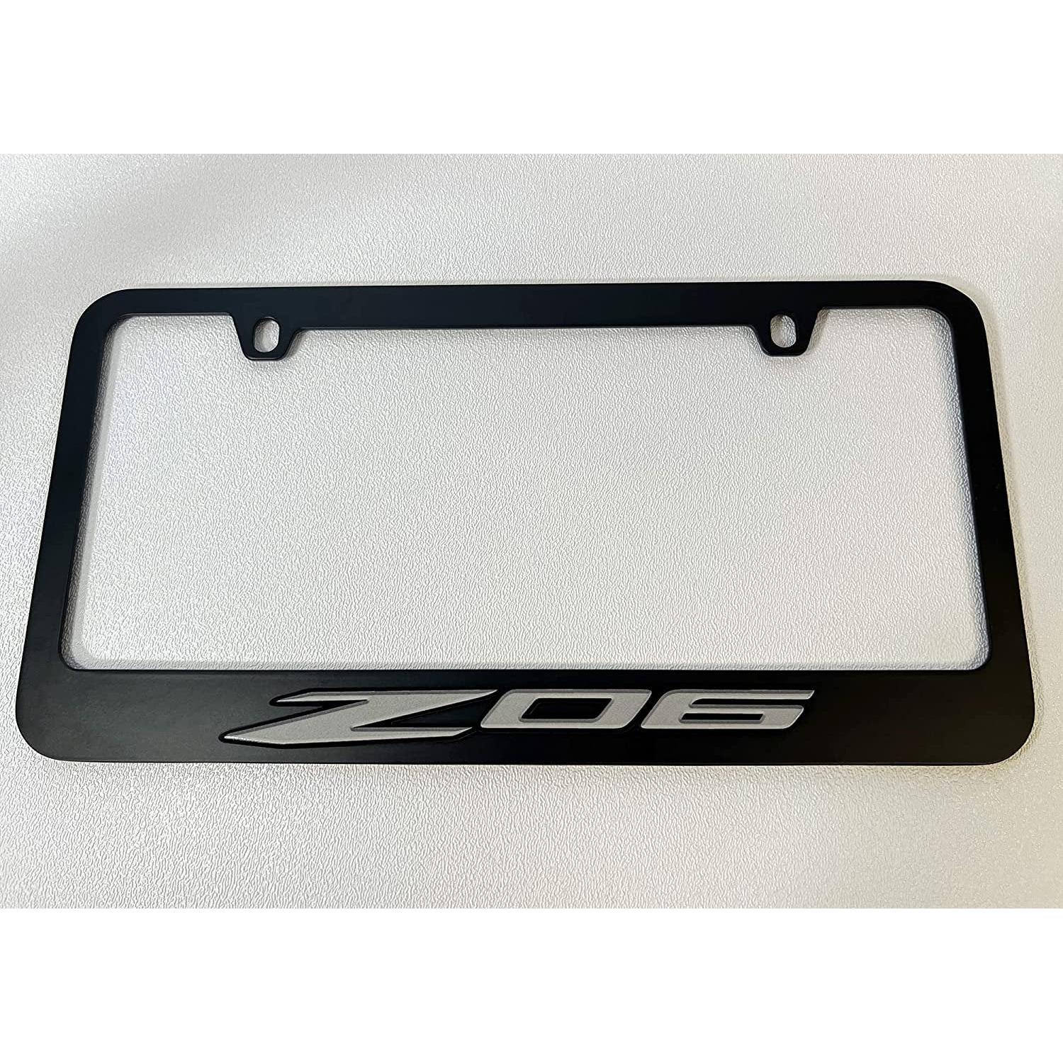 Corvette Black License Plate Frame W/Grey Z06 Logo : C8 Z06
