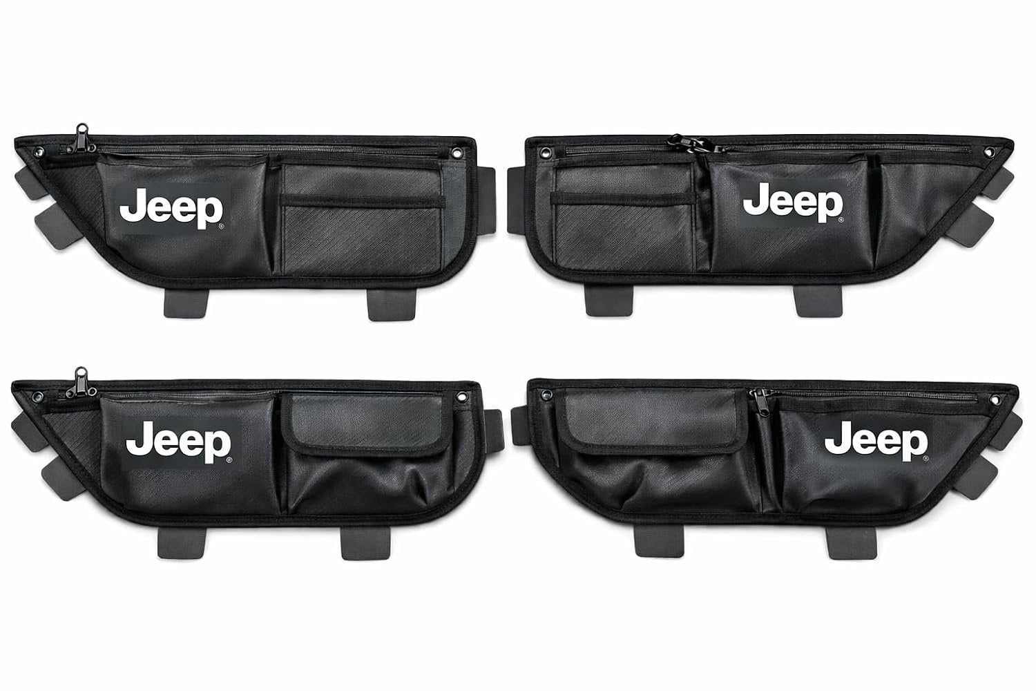 Jeep Wrangler JL & Gladiator JT Door Storage Pockets (4 Pack) – Officially Licensed Jeep Interior Organizer, Premium PU Leather Material, Easy Install Side Door Grab Handle Storage Bags (Jeep Logo)