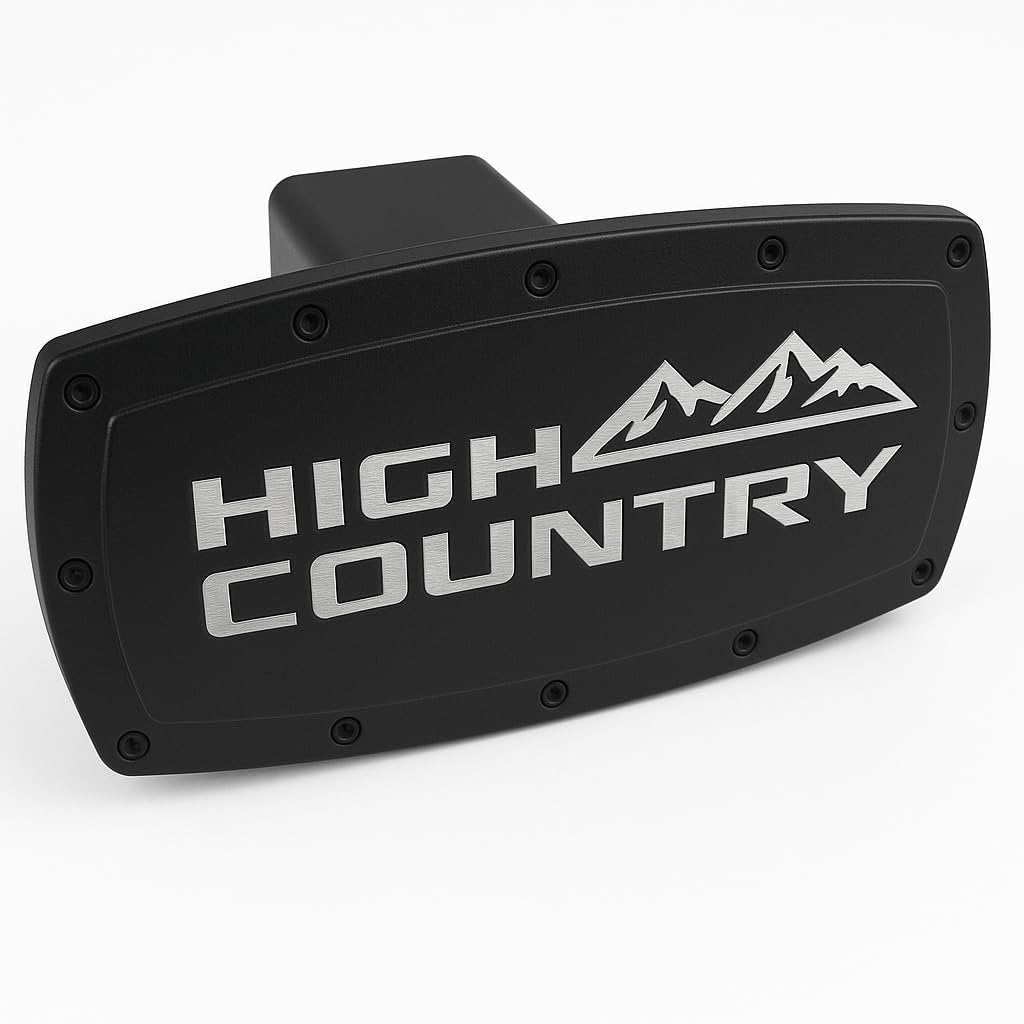 Chevy High Country Hitch Cover Plug - Black Billet Aluminum with Silver Logo - USA Made