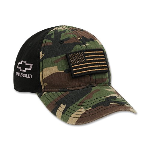 Chevrolet Green Camo Bowtie Tactical Hat with American Flag Patch