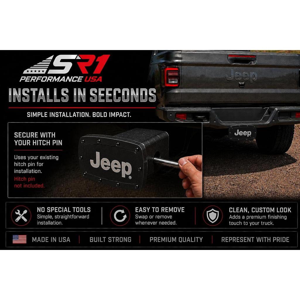 SR1 Performance USA Chevrolet High Country Billet Aluminum Trailer Hitch Cover CNC Engraved Logo - 2" Rectangle Receiver Plug - Made in USA - Fits Silverado, Tahoe & Suburban High Country