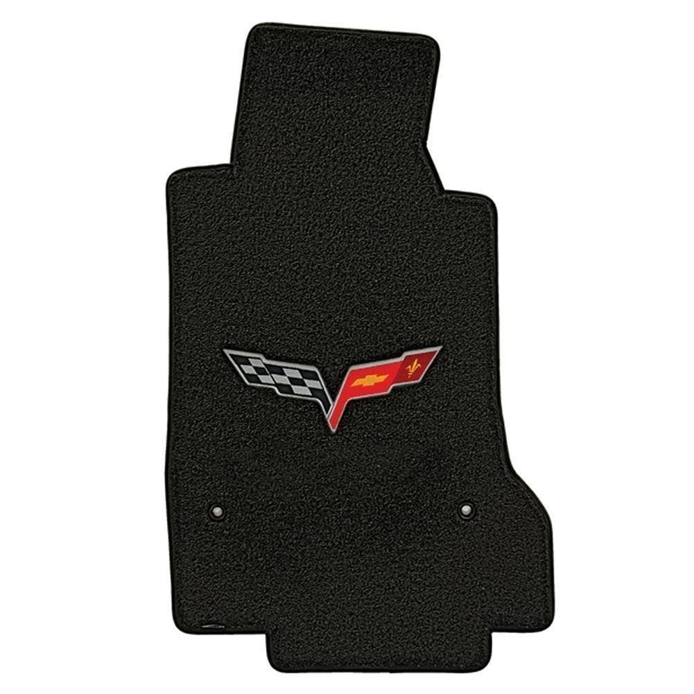 2008-2012 Corvette Ebony Black Floor Mats - Crossed Flags Logo