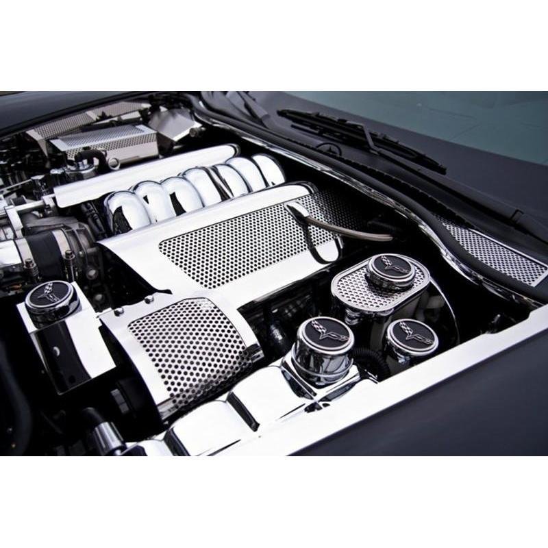 Corvette Engine Cap Cover Set - C6 GM Licensed Series Chrome/Brushed/Carbon Fiber : 2005-2013 C6-SR1 Performance