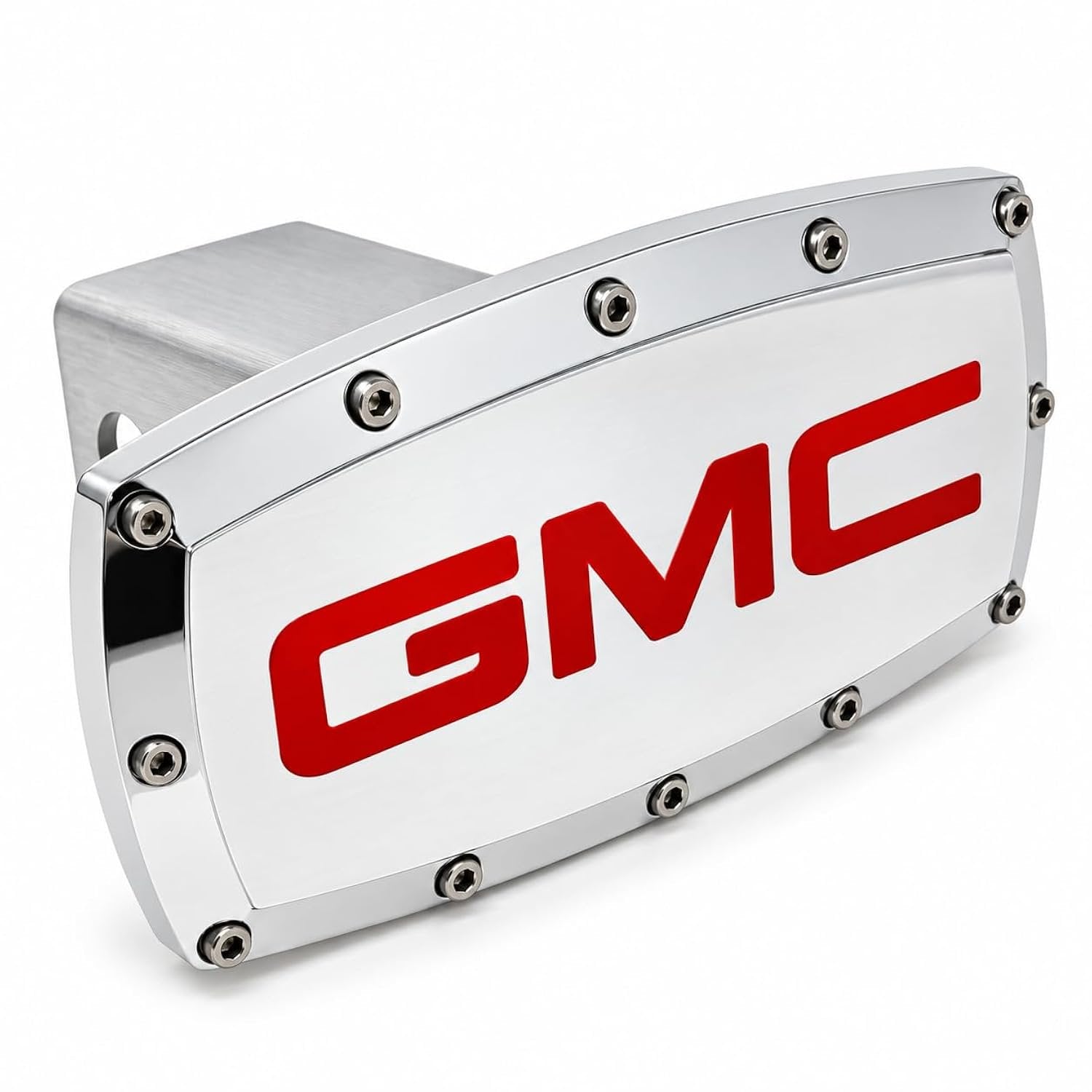 SR1 Performance USA GMC Billet Aluminum Trailer Hitch Cover Chrome with Red CNC Engraved Logo - 2" Rectangle Receiver Plug - Made in USA - Fits GMC Trucks & SUVs