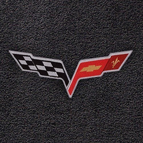 2008-2012 Corvette Ebony Black Floor Mats - Crossed Flags Logo