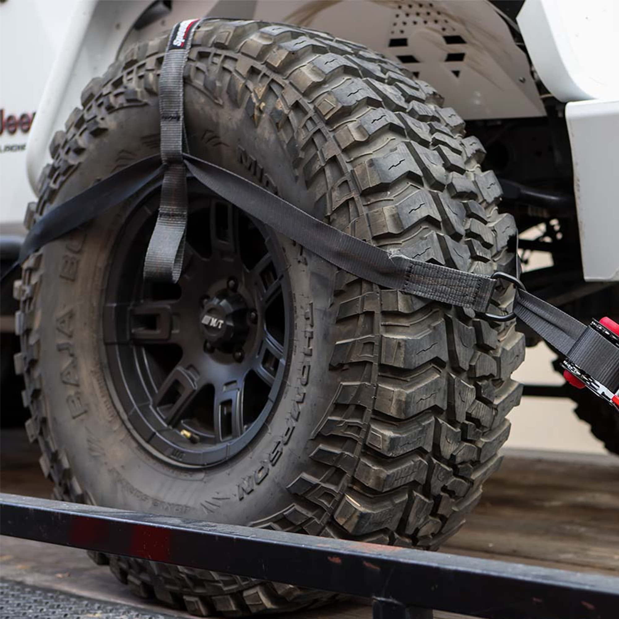 SpeedStrap Heavy Duty Tire Straps Bonnet Kit - Wheel Tie Down Straps for Hauling Jeeps, Trucks, UTV, Car to Trailer, Adjustable Wheel Straps with Ratchet fit 28"-40" Tires
