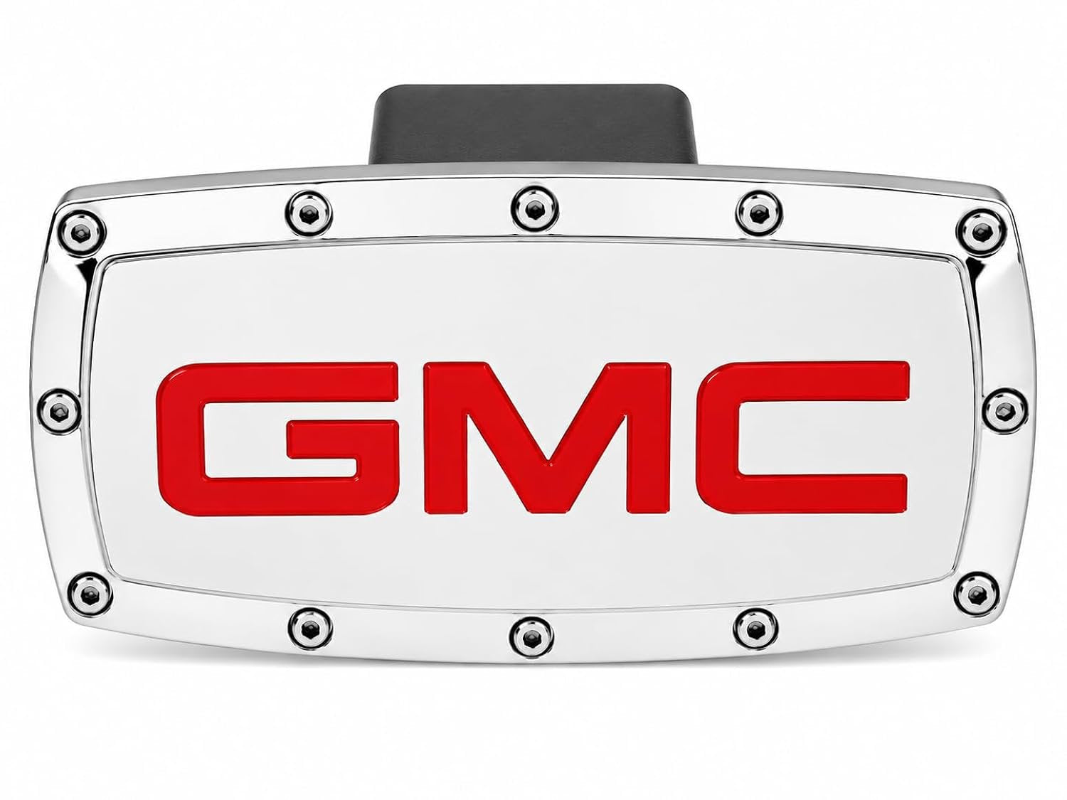 SR1 Performance USA GMC Billet Aluminum Trailer Hitch Cover Chrome with Red CNC Engraved Logo - 2" Rectangle Receiver Plug - Made in USA - Fits GMC Trucks & SUVs