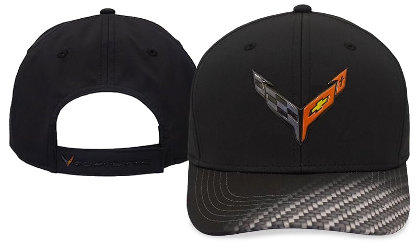 C8 Corvette Logo Hat w/Carbon Fiber Bill - Next Gen Performance Adjustable Cap Black