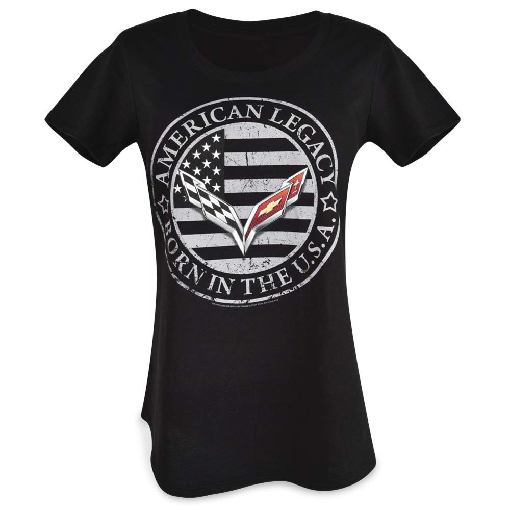 C7 Corvette Born in The USA American Legacy Ladie's T-Shirt : Black (Small)