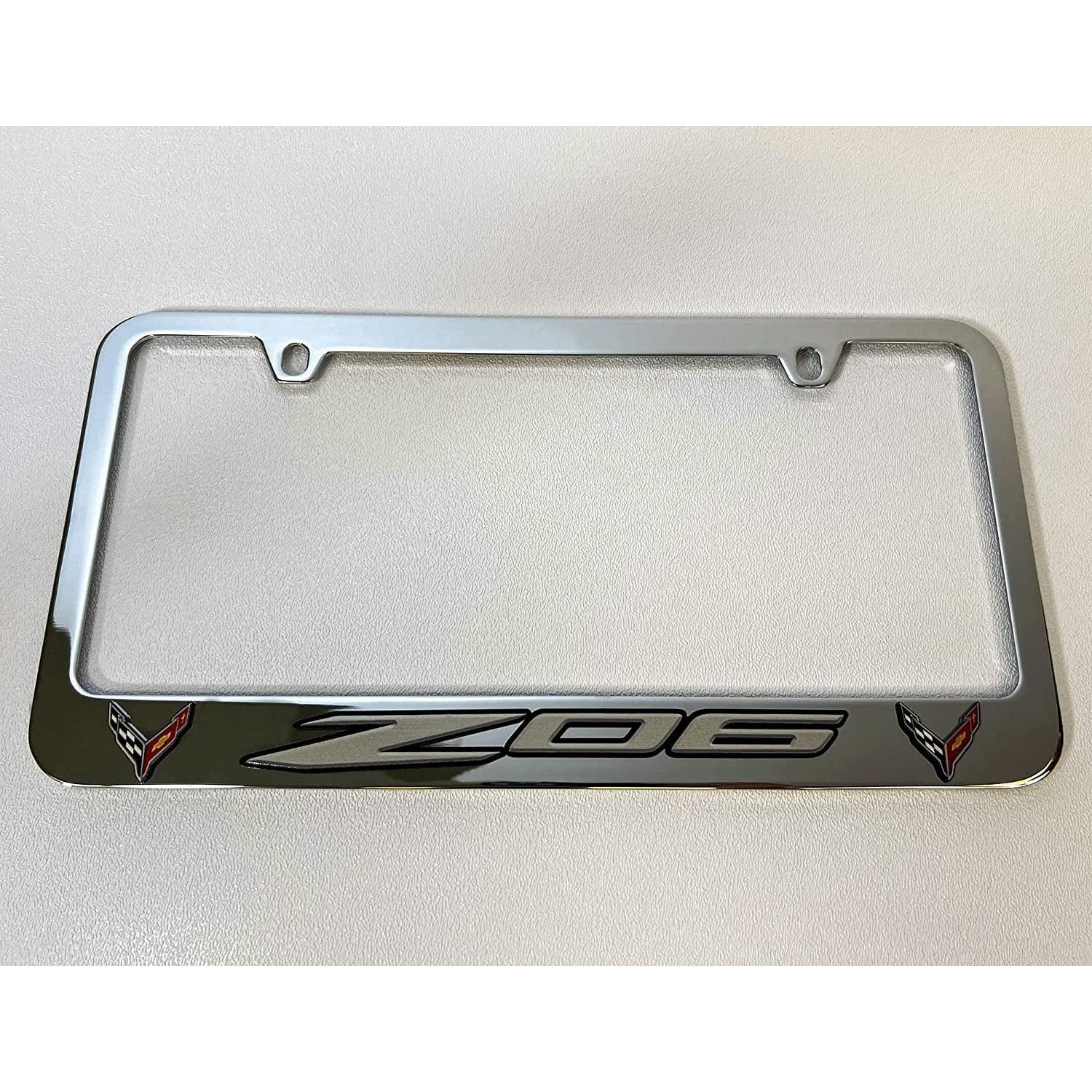 Corvette Chrome License Plate Frame W/Z06 & Flags Logo : C8 Z06