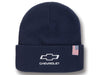 Chevrolet Bowtie USA American Flag Beanie - Navy Acrylic Knit Cap - Officially Licensed by GM