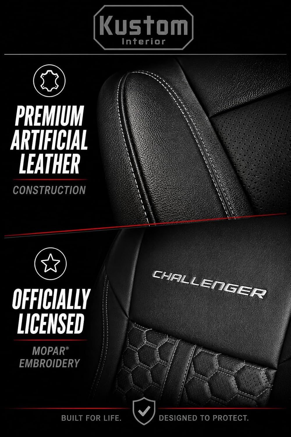 Custom Fit Seat Covers for 2007-2018 Jeep Wrangler JK 4 Door – Front & Rear Set of 4, Premium Artificial Leather w/ Embroidered Logos (All Black (White Stitching)