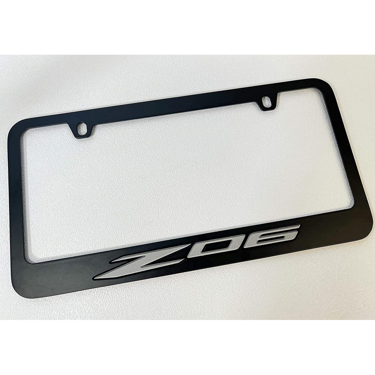 Corvette Black License Plate Frame W/Grey Z06 Logo : C8 Z06