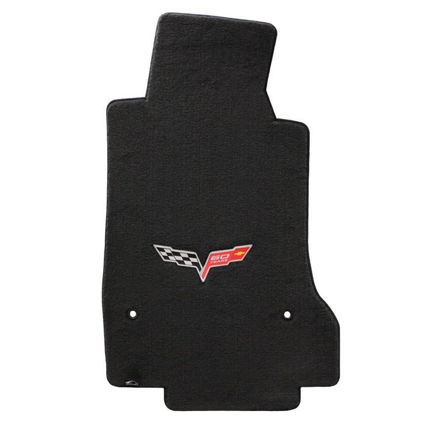 Lloyds Velourtex Floor Mats - 60th Anniversary in Cross Flags : 2007.5-2013 C6, Z06, Grand Sport & ZR1- Ebony - Set of 2