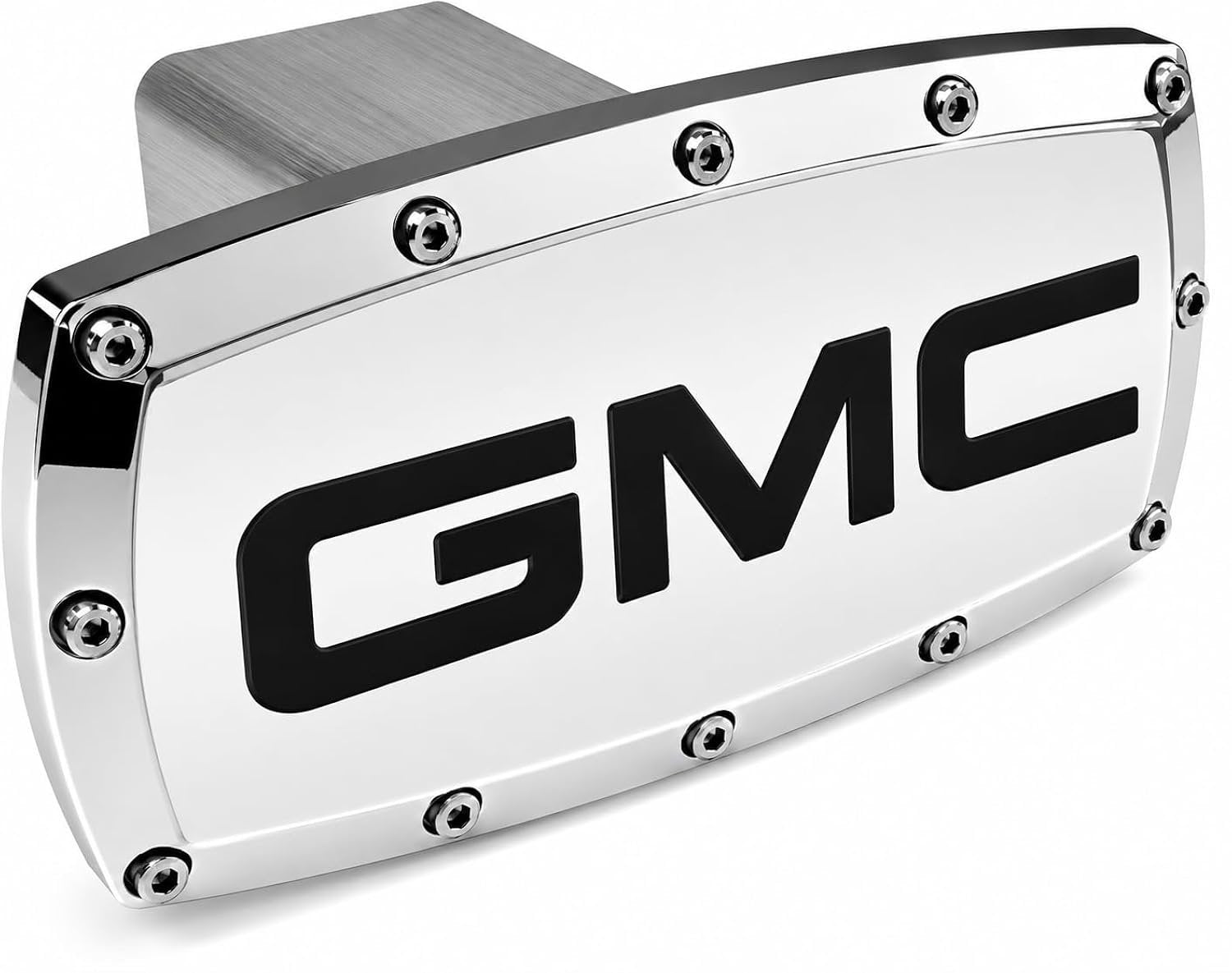 SR1 Performance USA GMC Billet Aluminum Trailer Hitch Cover Chrome with Black CNC Engraved Logo - 2" Rectangle Receiver Plug - Made in USA - Fits GMC Trucks & SUVs