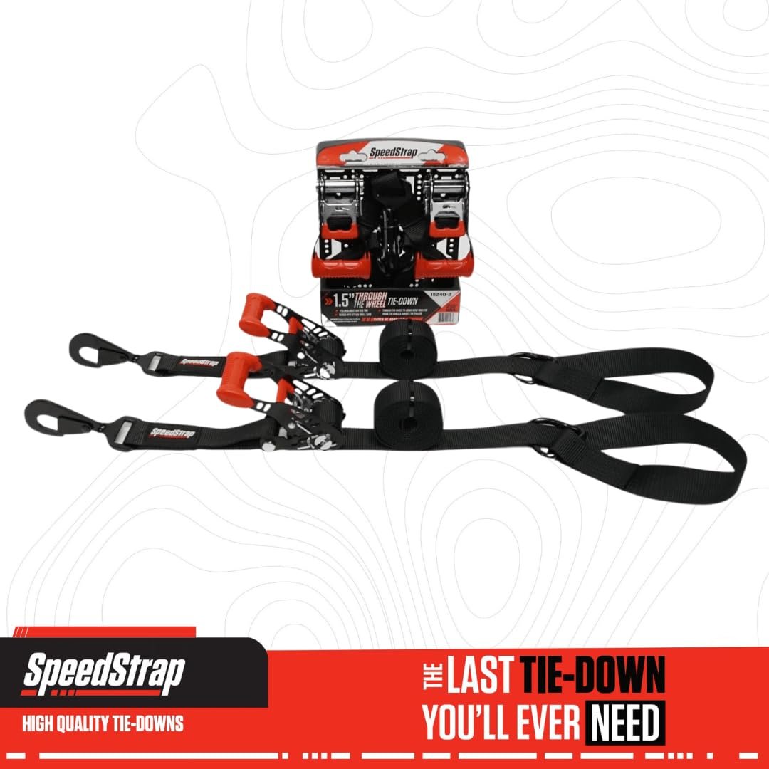SpeedStrap Through Wheel Tie-Down, Black 1.5" x 10' Strap - Secure UTV to Trailer, 4,000 lb Max Capacity - Premium Ratchet Mechanism, Easy Loop Design