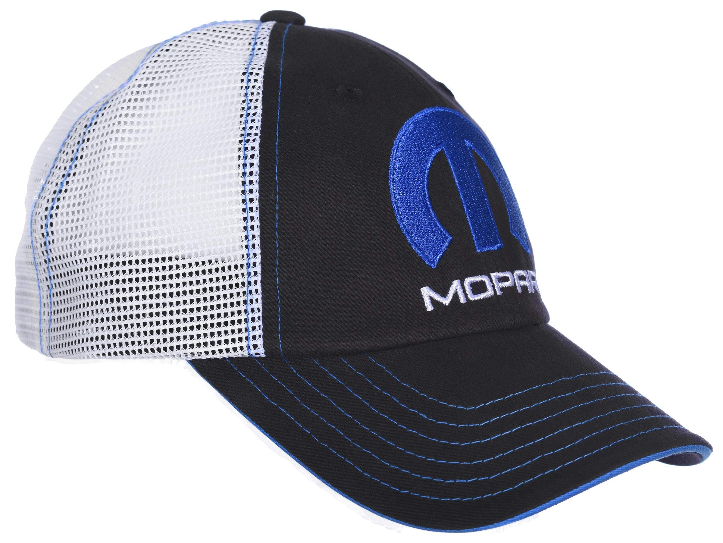 Checkered Flag Men's Mopar Cap Adjustable Black & White Mesh Back Trucker Hat