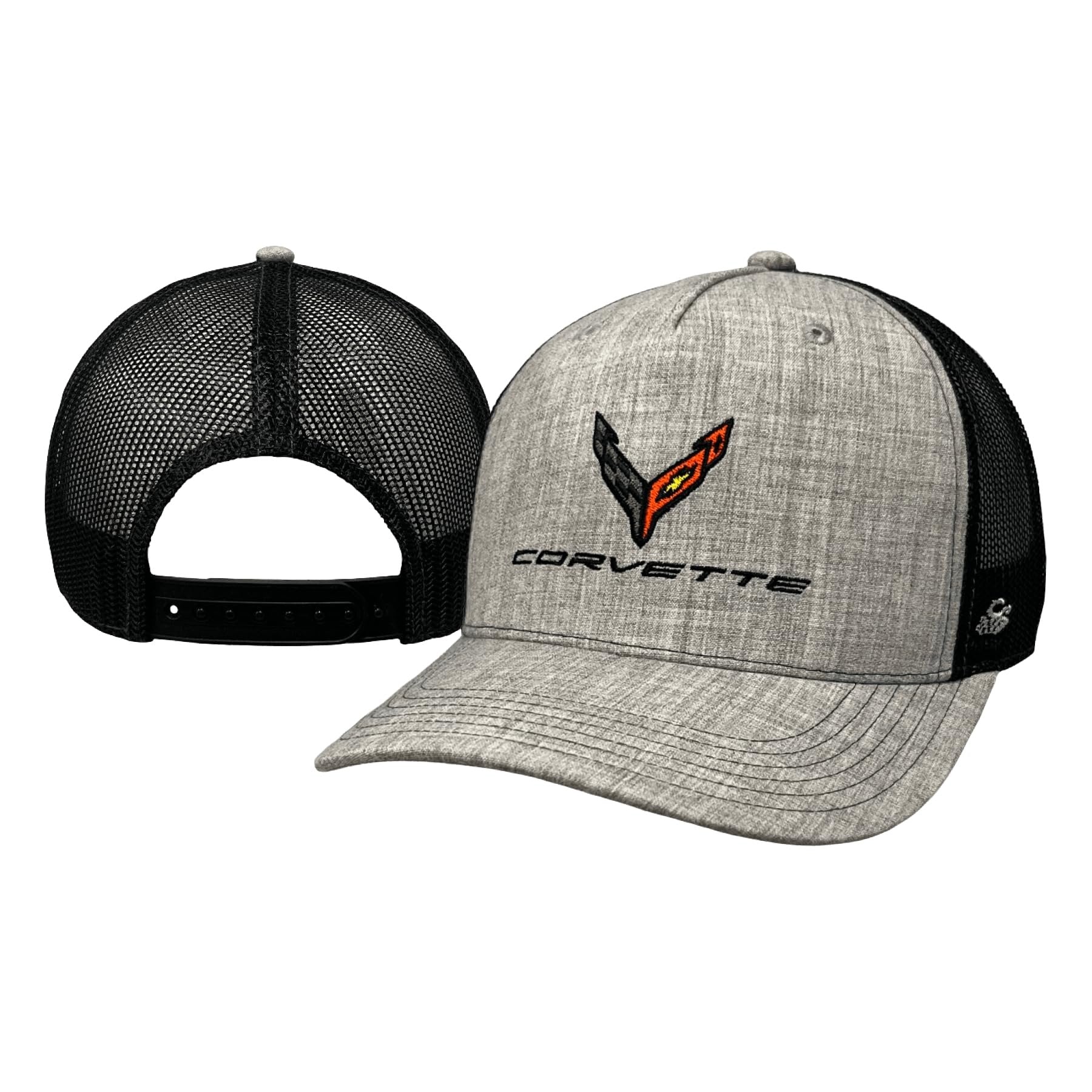 C8 Corvette Heather Grey Snapback Hat - Next Gen Performance Adjustable 5 Panel Cap