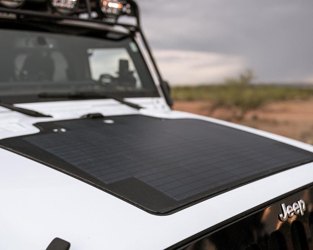 Lensun 105W 12V Hood Flexible Solar Panel for Jeep Wrangler JK (2007-2018) - Off Grid Solar Power for Offroading/Overlanding/Camping