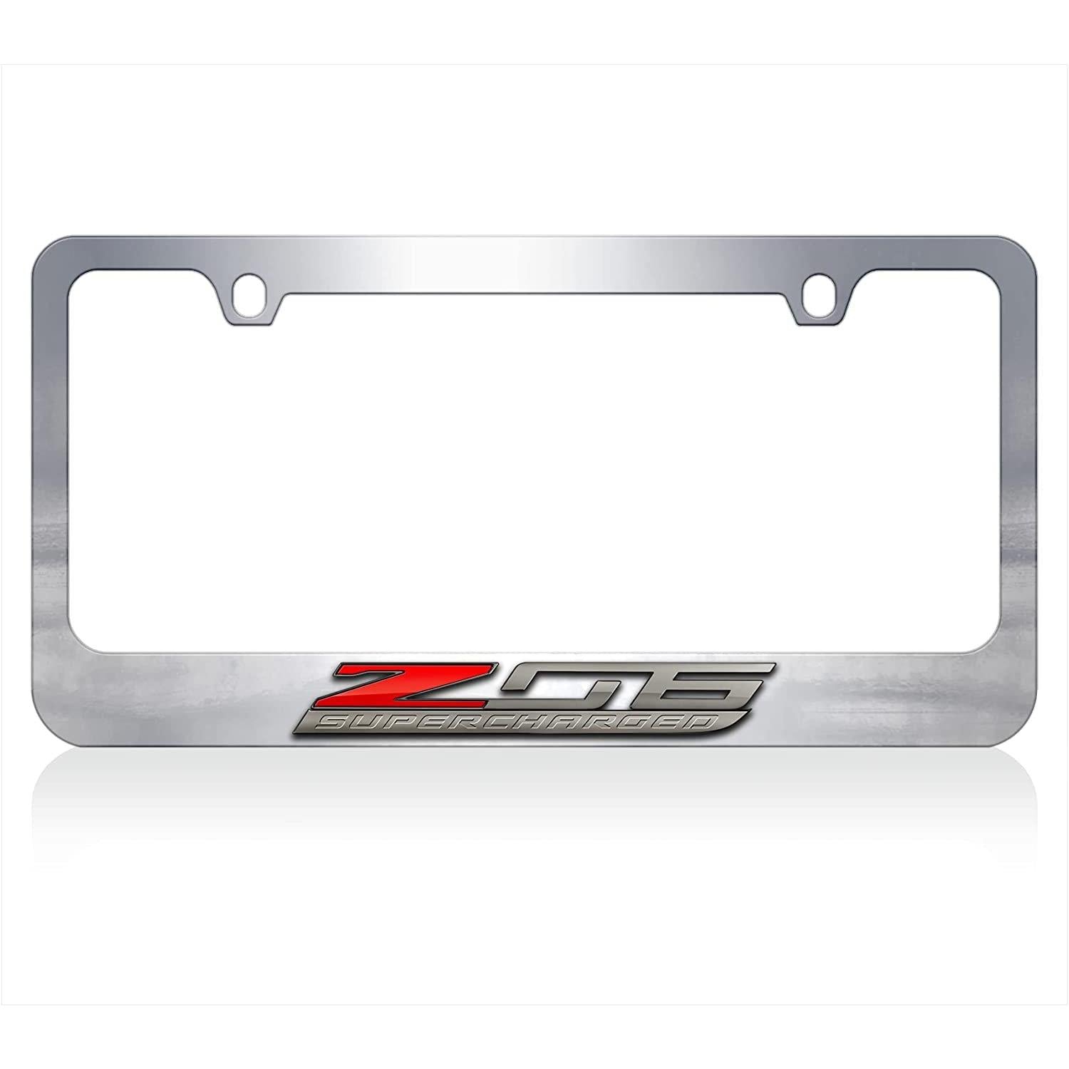 Corvette Chrome License Plate Frame W/Z06 Supercharged Logo : C7 Z06