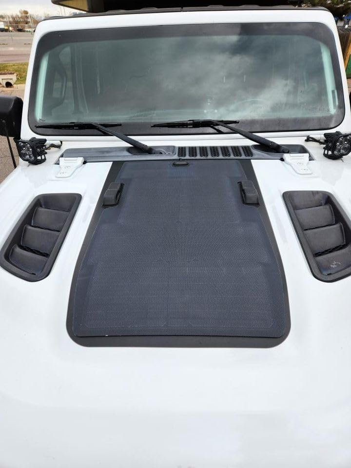Lensun 55W 12V Hood Flexible Solar Panel for Jeep Gladiator JT (2021-Present) w/Rubicon Hood - Off Grid Solar Power for Offroading/Overlanding/Camping