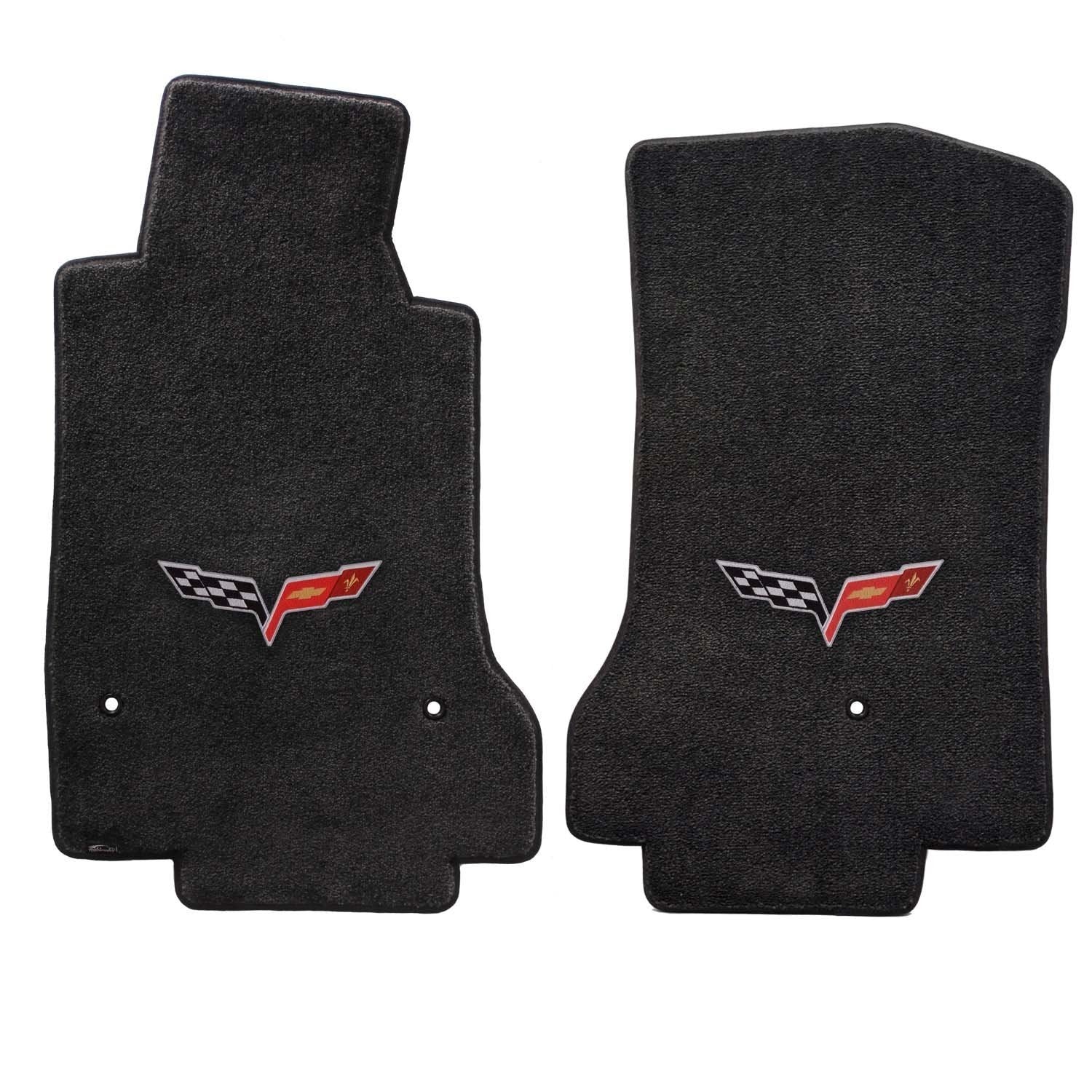 2008-2012 Corvette Ebony Black Floor Mats - Crossed Flags Logo