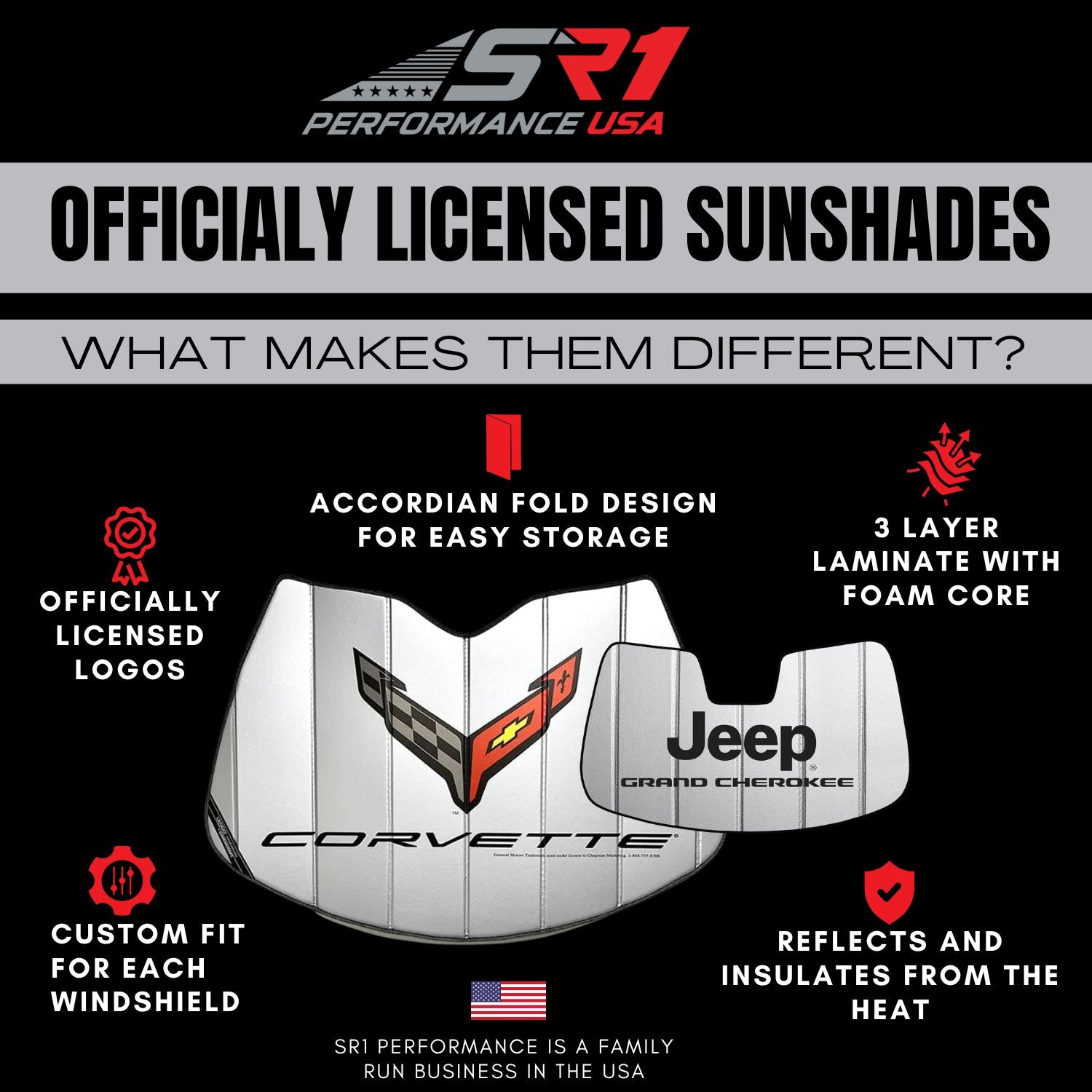 Jeep Accordion Style Sunshade - Insulated Silver Windshield Sun Shade with Logo Foldable