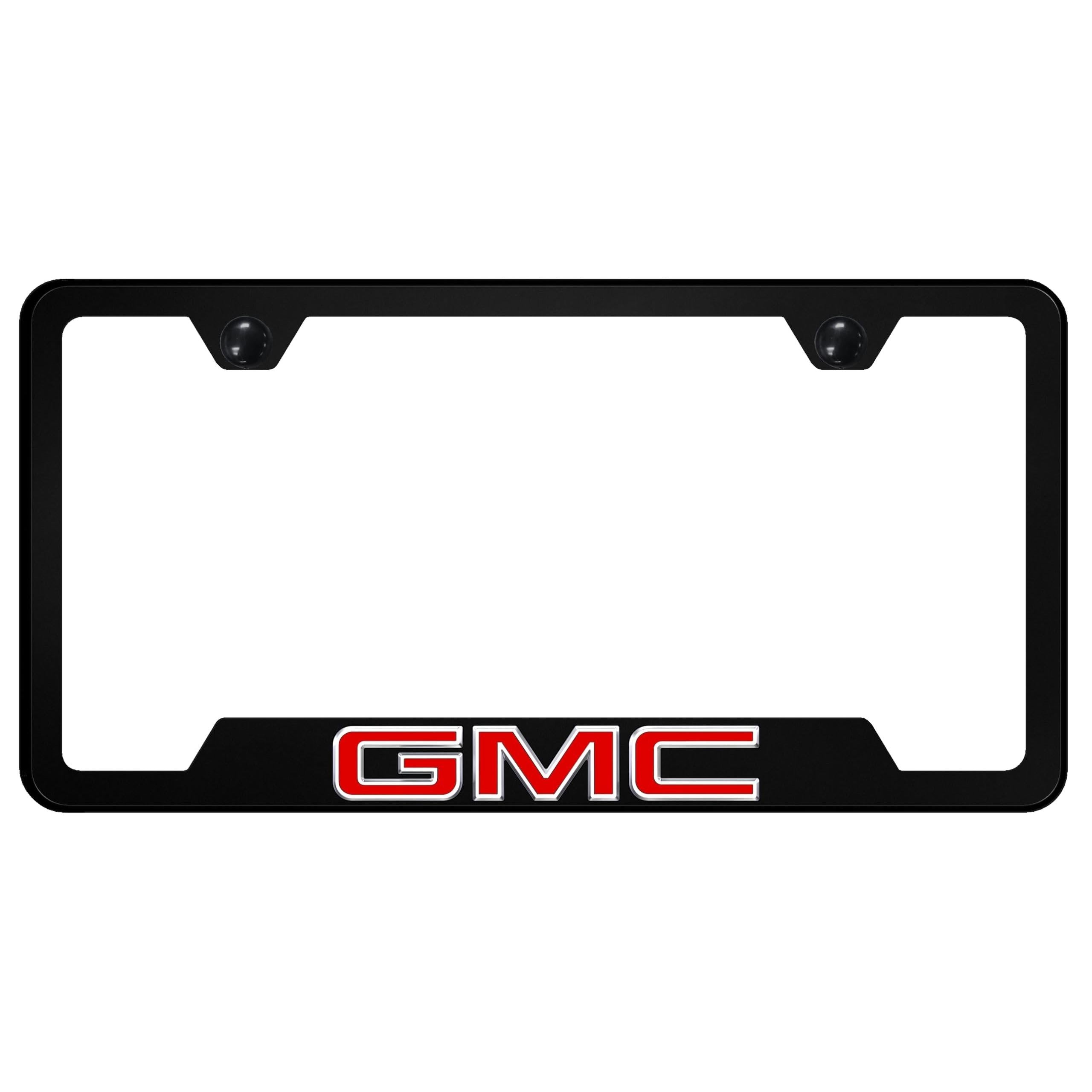 Au-TOMOTIVE GOLD, INC. Officially Licensed UV Print Logo on Black Polycarbonate Notched License Plate Frame for GMC