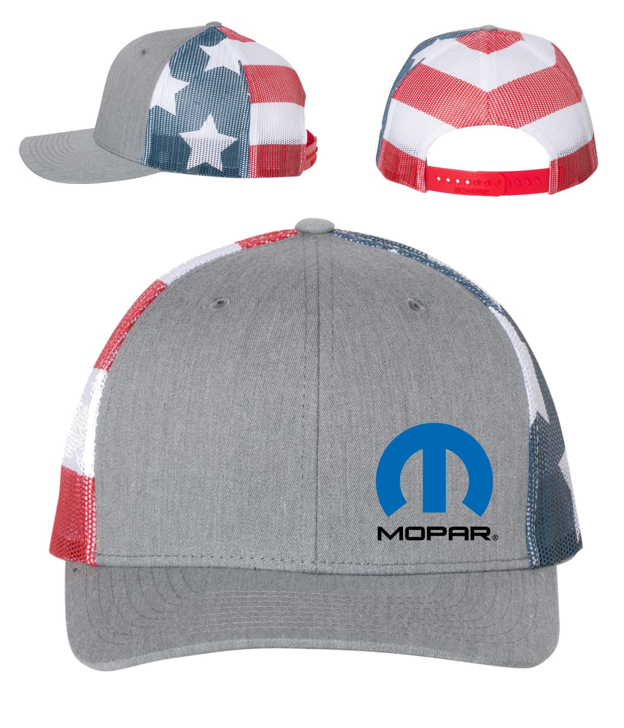 Americana Mesh Snapback Hat – Red White Blue Stars & Stripes Trucker Cap - Officially Licensed for Chevrolet, Corvette, Mopar (Mopar)