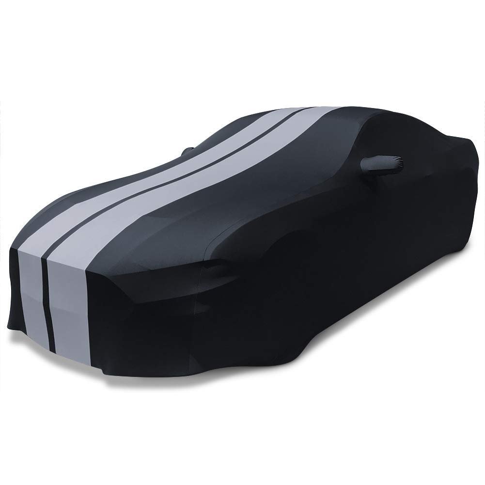 Ultraguard Sport Series Stretch Satin Indoor Car Cover : Black with Gray Stripes Compatible for 2005-2014 Ford Mustang