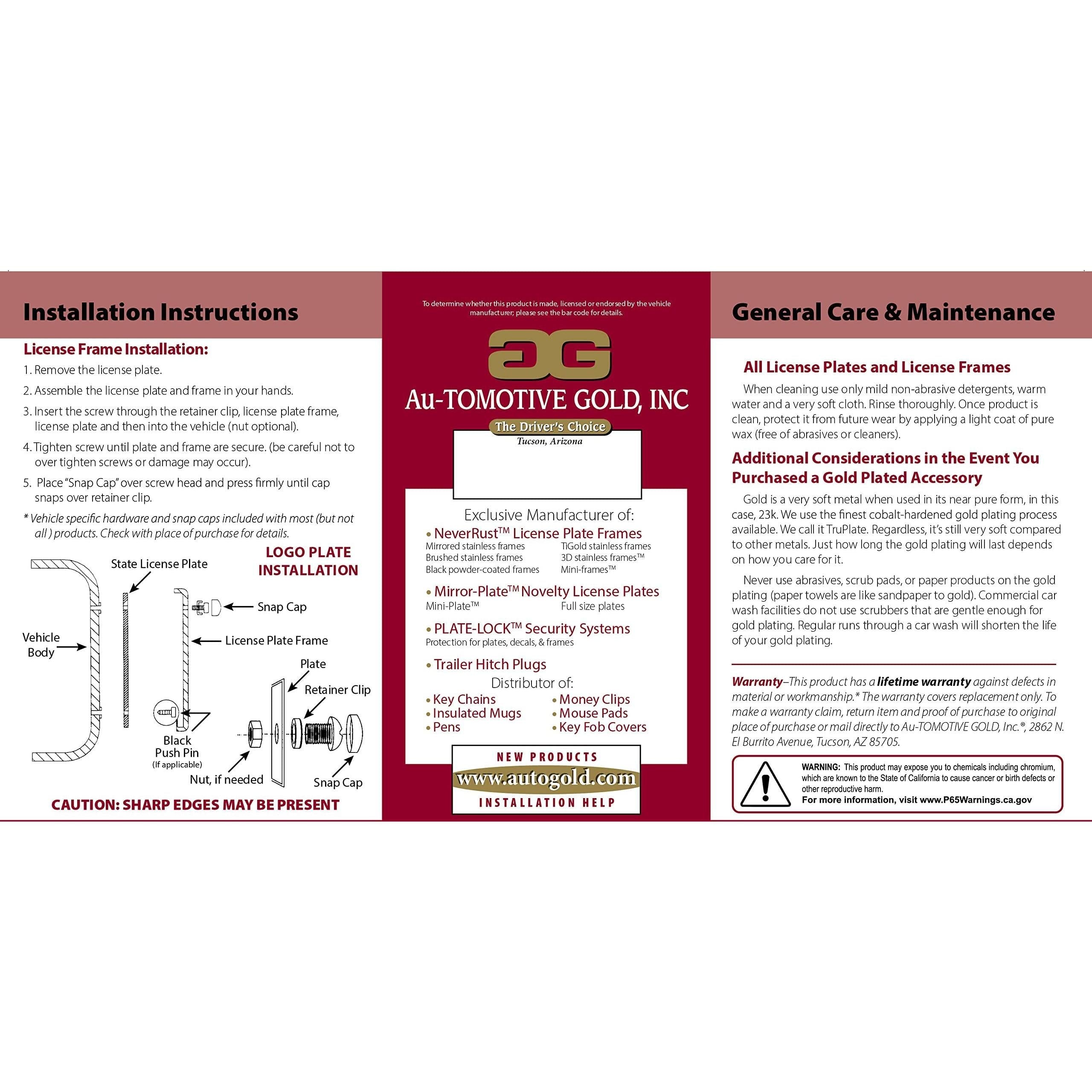 Au-TOMOTIVE GOLD, INC. Officially Licensed UV Print Logo on Black Polycarbonate Notched License Plate Frame for GMC