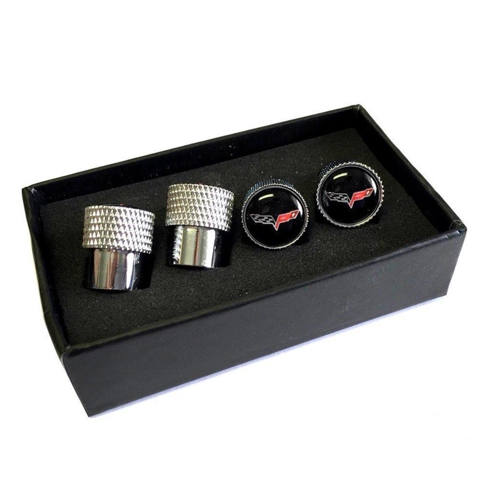 C6 Corvette Crossed Flags Knurled Aluminum Valve Stem Caps-SR1 Performance