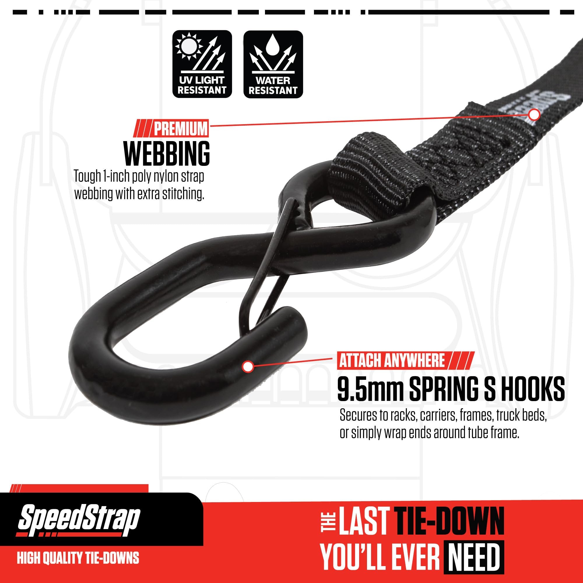 SpeedStrap Retractable Ratchet Straps (4-Pack) - 1 Inch x 10 Feet (1,200lb Break Strength) - Heavy-Duty Self Retracting Tie Down Straps