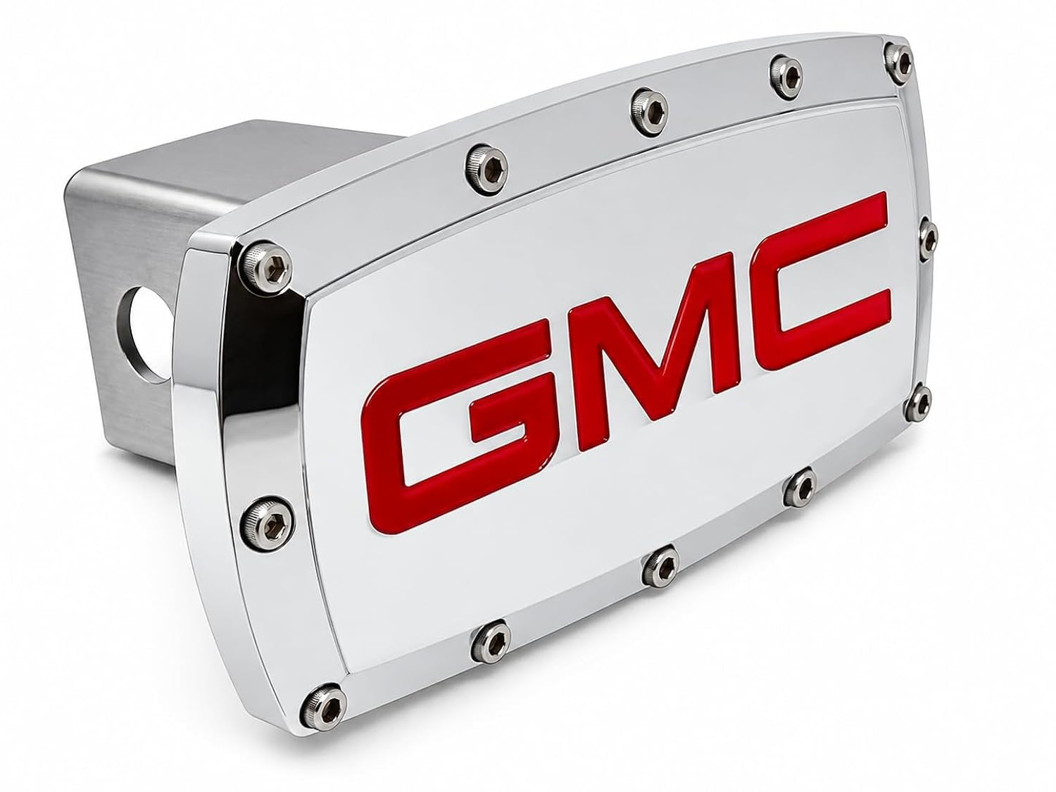 SR1 Performance USA GMC Billet Aluminum Trailer Hitch Cover Chrome with Red CNC Engraved Logo - 2" Rectangle Receiver Plug - Made in USA - Fits GMC Trucks & SUVs